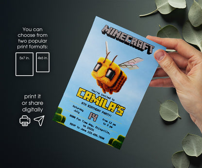 Minecraft Movie Gamer customizable invitation template | Share or Print | AV461
