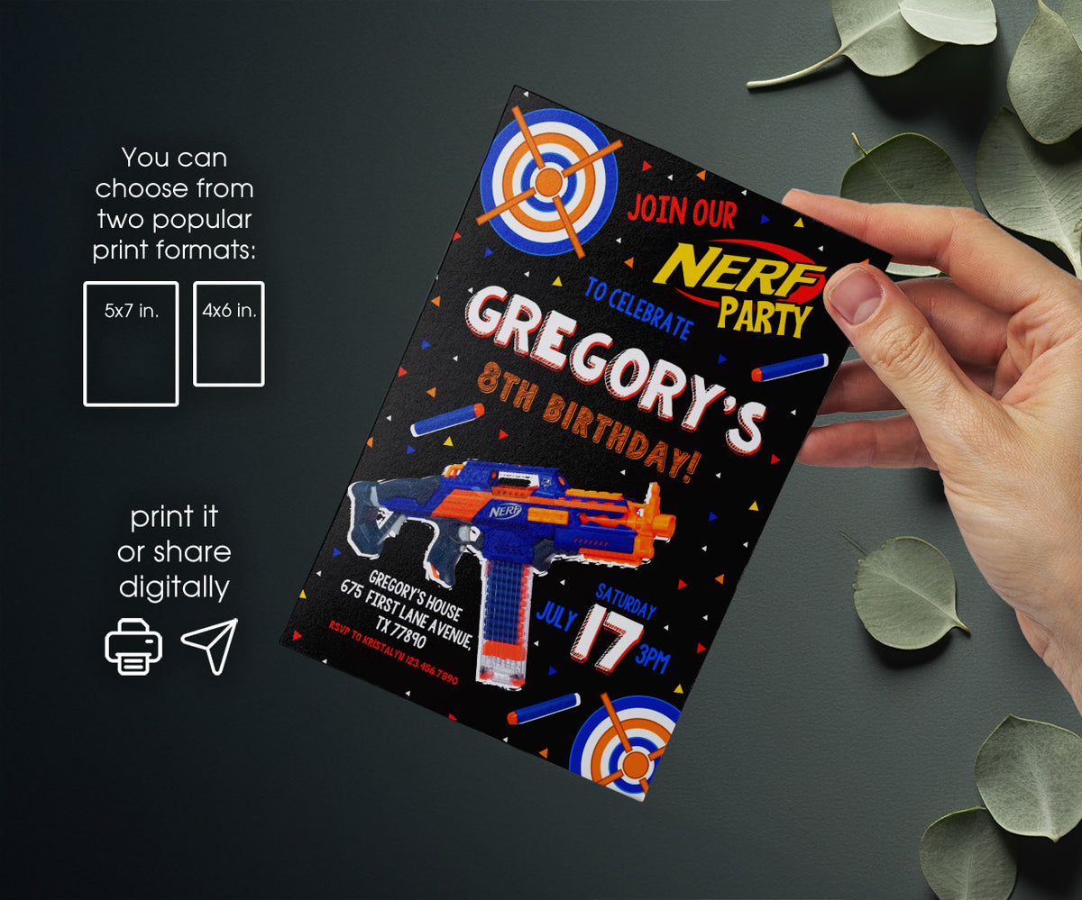 NERF Dart Wars customizable invitation template | Share or Print | boy | GH080