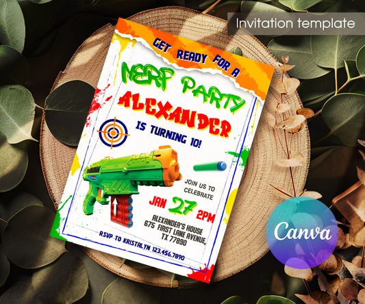 NERF Dart Wars customizable invitation template | Share or Print | boy | DJ304