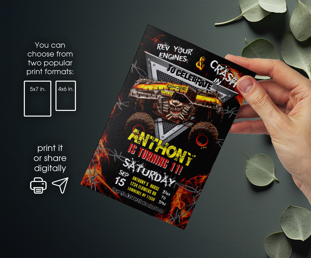 Max-D Monster Jam Truck customizable invitation template | Share or Print | boy | JU217
