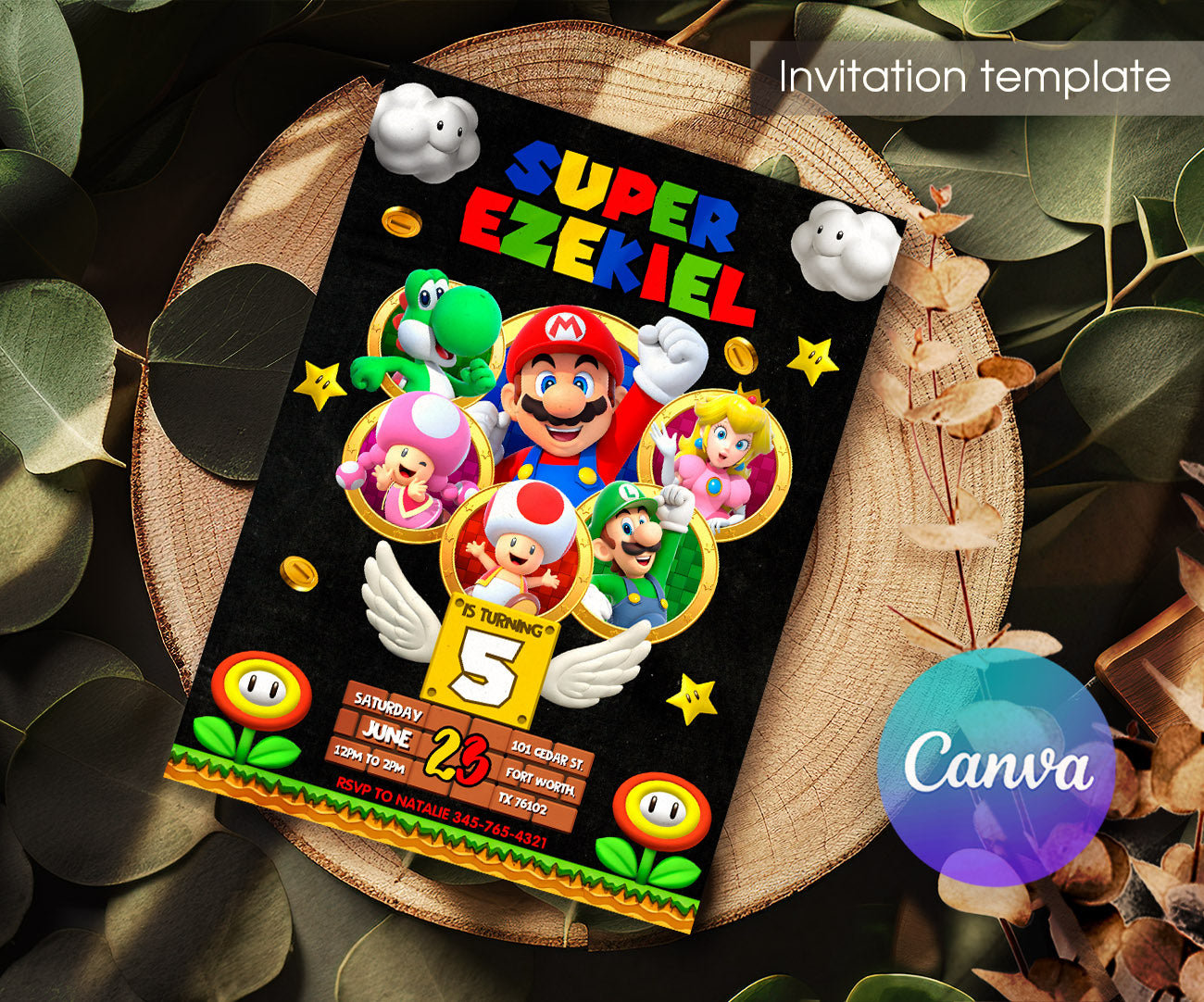 Super Mario Bros customizable invitation template | Share or Print | OW811