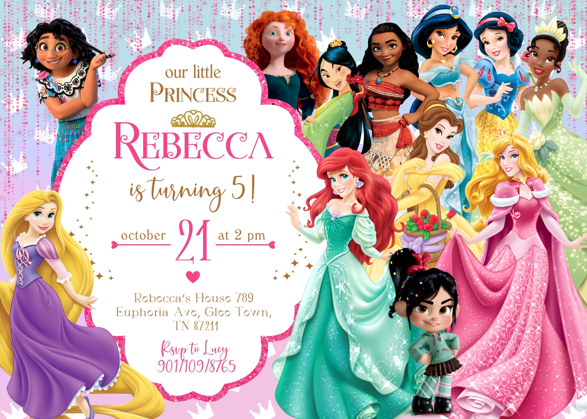 Disney Princess customizable invitation template | Share or Print | girl | MN834