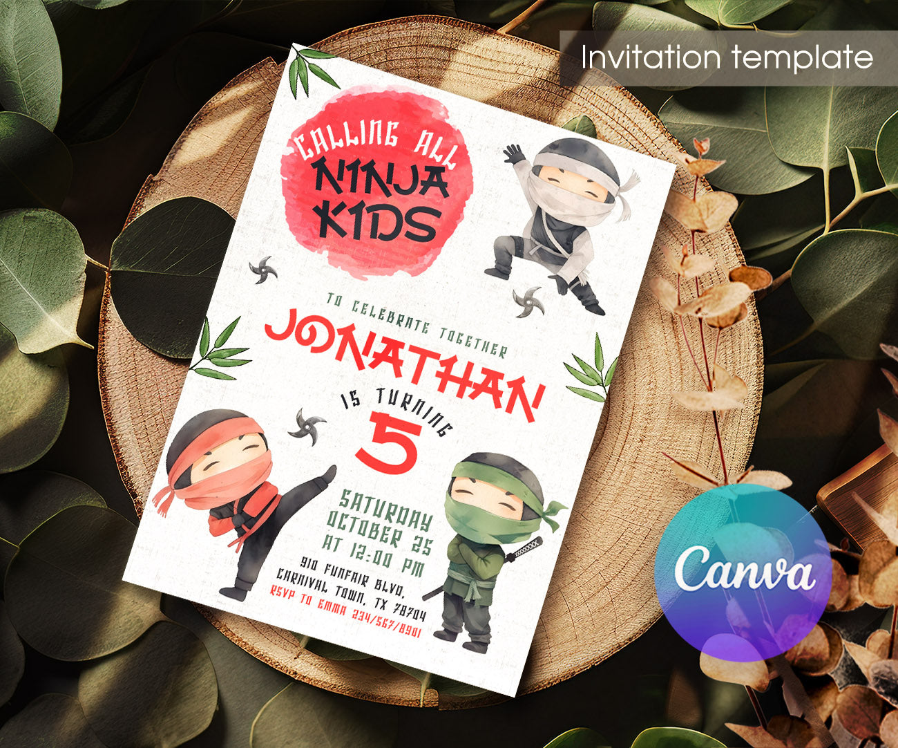 Ninja Kidz TV customizable invitation template | Share or Print | DV938