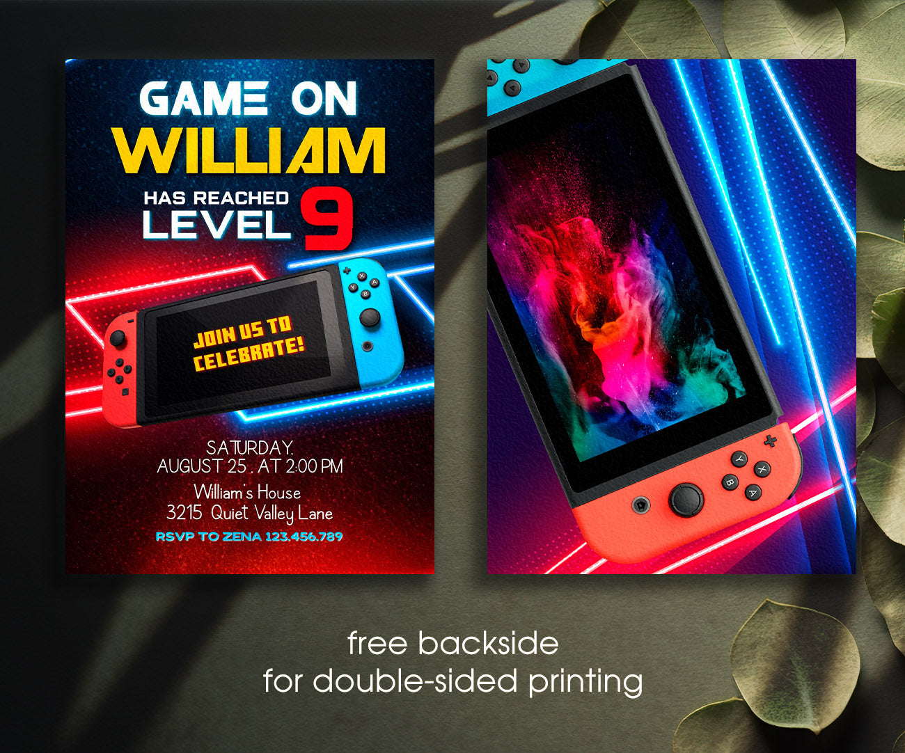 Nintendo Switch Gamer customizable invitation template | Share or Print | AE622