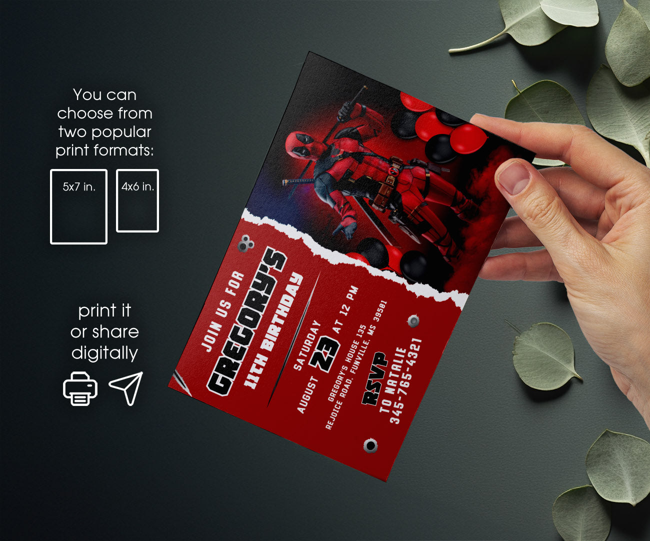 Deadpool Marvel customizable invitation template | Share or Print | boy | UY015