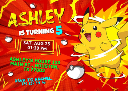 Pokemon Pikachu customizable invitation template | Share or Print | QO294