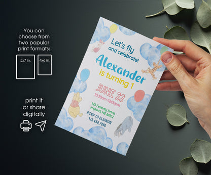 Winnie the Pooh customizable invitation template | Share or Print | HB966