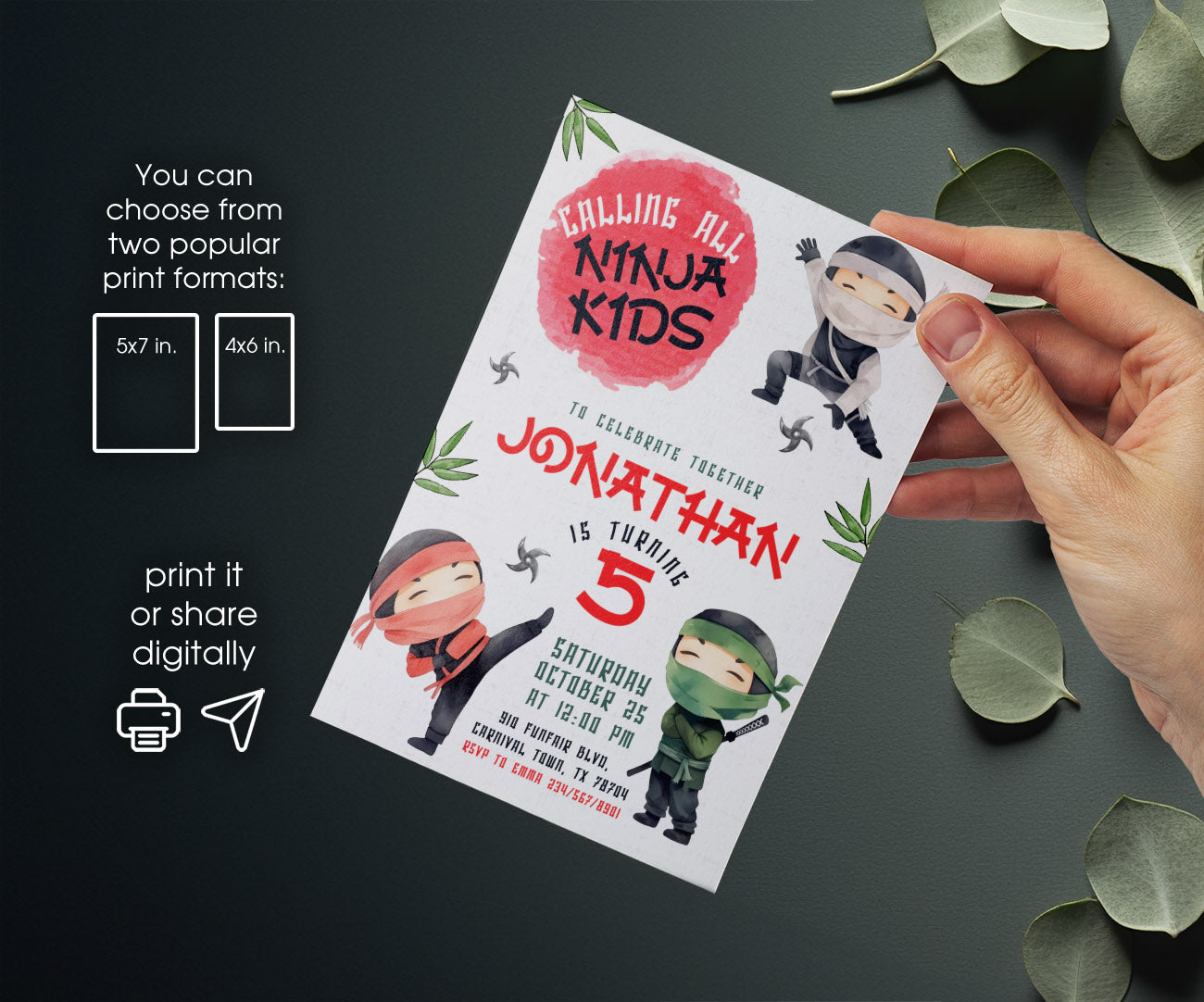 Ninja Kidz TV customizable invitation template | Share or Print | DV938