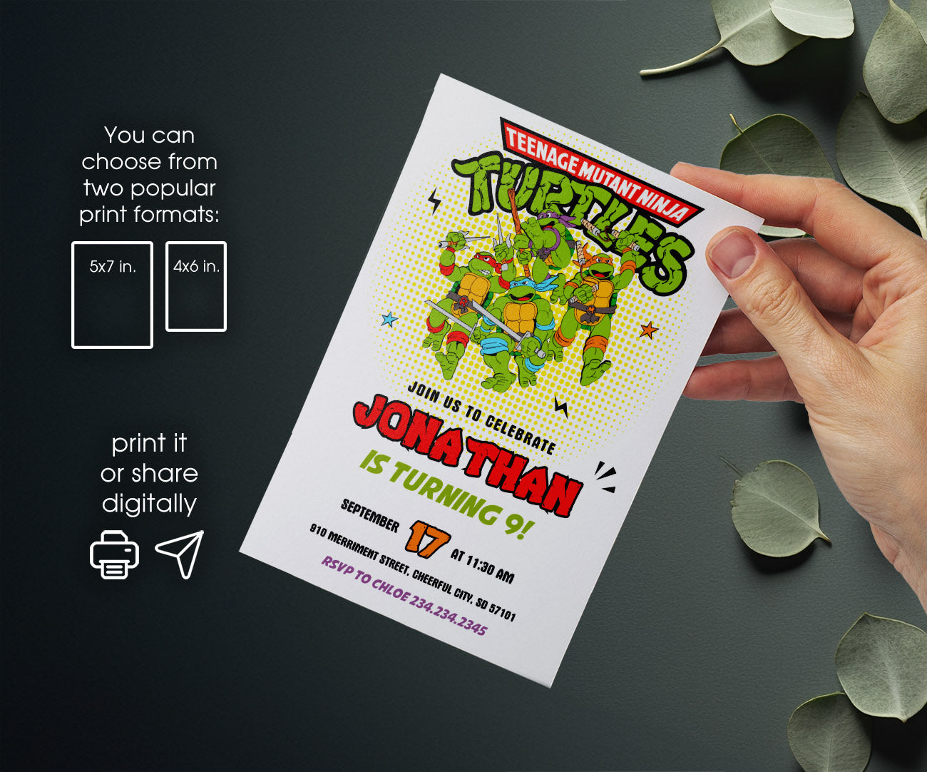 Teenage Mutant Ninja Turtles customizable invitation template | Share or Print | boy | SB998