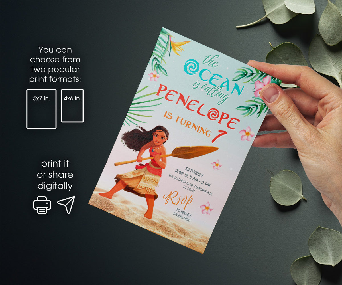 Moana Princess customizable invitation template | Share or Print | girl | KF348