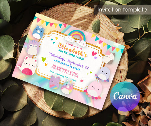Squishmallows customizable invitation template | Share or Print | TC678