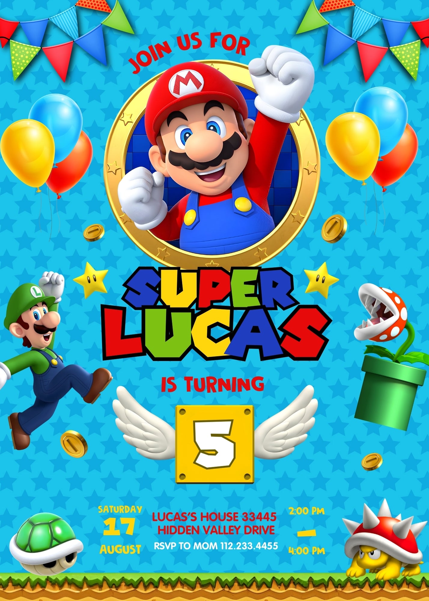 Super Mario Bros customizable invitation template | Share or Print | LS595