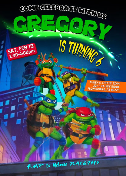 Teenage Mutant Ninja Turtles Mutant Mayhem customizable invitation template | Share or Print | boy | XV996