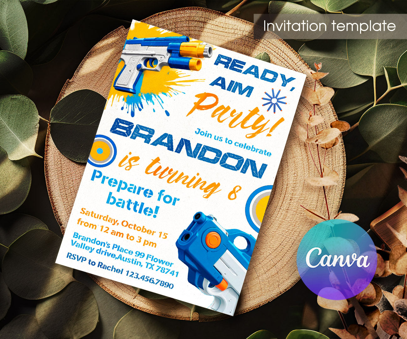 NERF Dart Wars customizable invitation template | Share or Print | boy | LF162