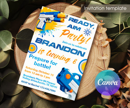 NERF Dart Wars customizable invitation template | Share or Print | boy | LF162