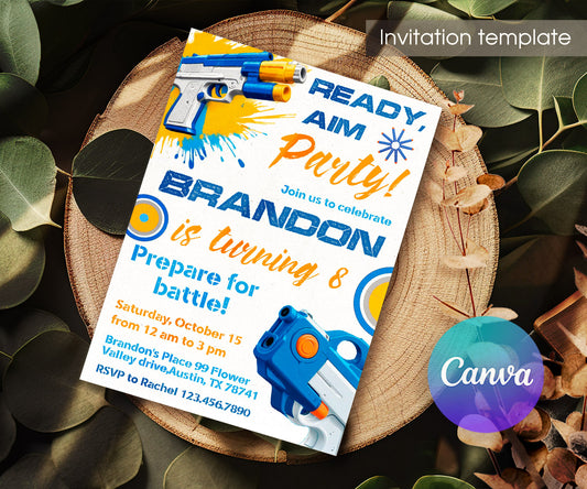 NERF Dart Wars customizable invitation template | Share or Print | boy | LF162