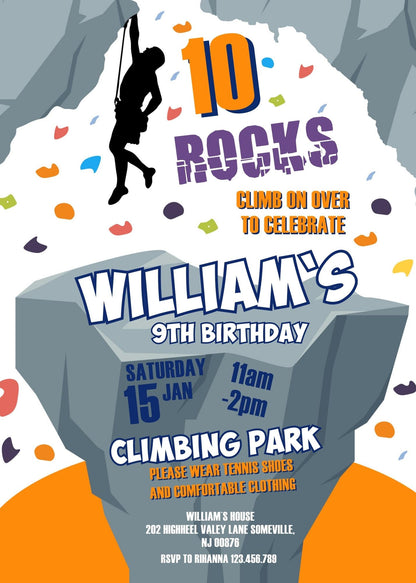 Rock Climbing customizable invitation template | Share or Print | LM693