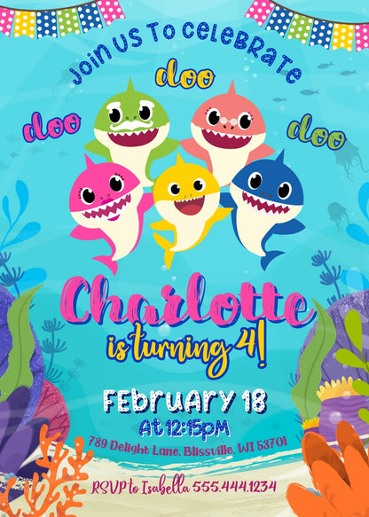 Baby Shark customizable invitation template | Share or Print | UA722