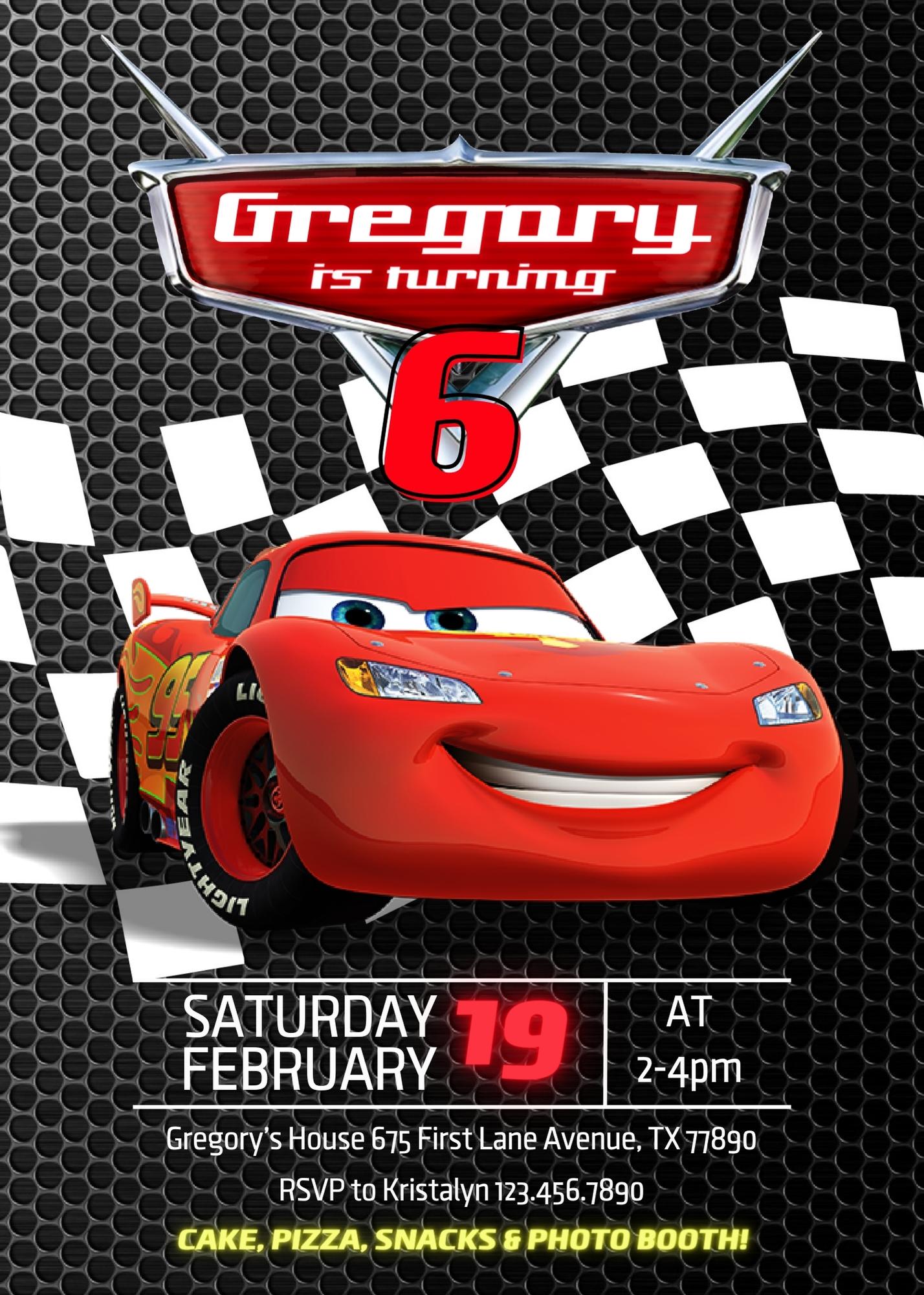 Cars Lightning McQueen customizable invitation template | Share or Print | boy | PC973