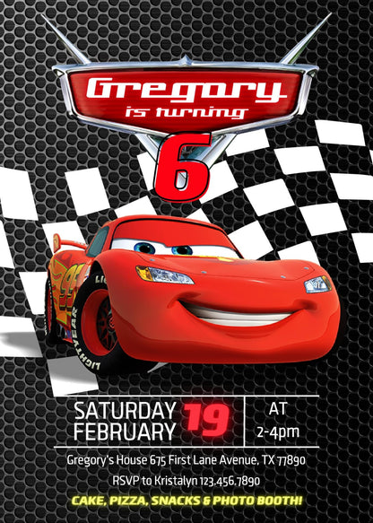 Cars Lightning McQueen customizable invitation template | Share or Print | boy | PC973