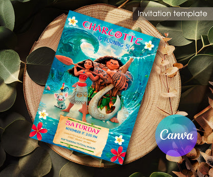Moana Princess customizable invitation template | Share or Print | girl | CE445