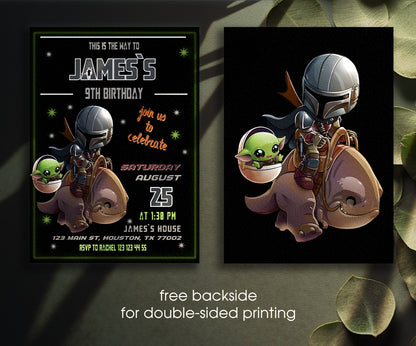 The Mandalorian Star Wars Grogu customizable invitation template | Share or Print | boy | BQ057