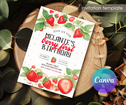 Berry First Birthday customizable invitation template | Share or Print | girl | IE937