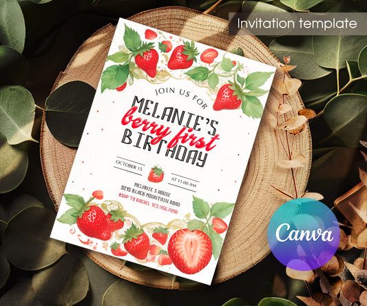 Berry First Birthday customizable invitation template | Share or Print | girl | IE937