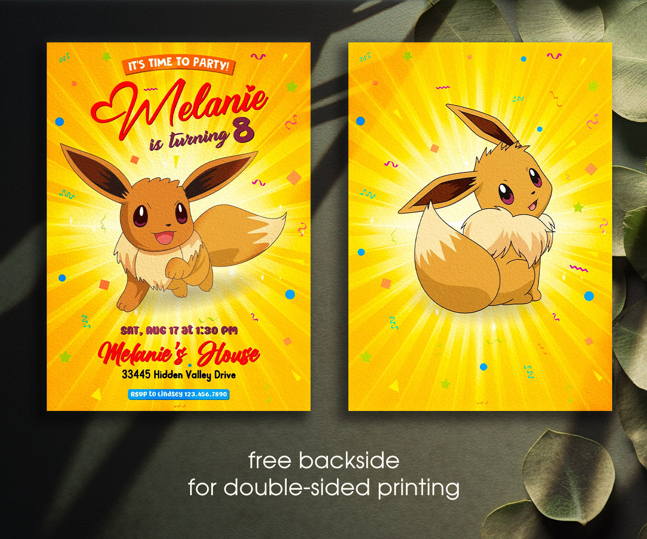 Eevee Pokemon Anime customizable invitation template | Share or Print | SX974