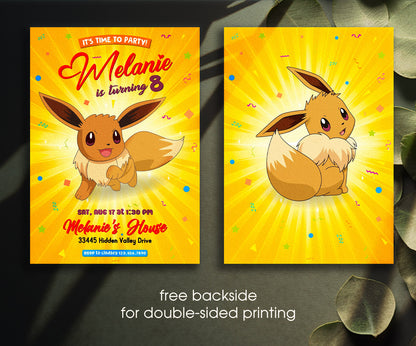 Eevee Pokemon Anime customizable invitation template | Share or Print | SX974