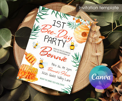 1st Bee Day Party customizable invitation template | Share or Print | XJ992