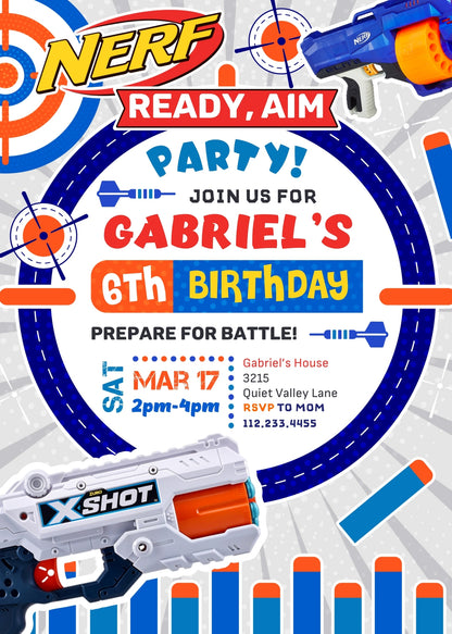 NERF Dart Wars customizable invitation template | Share or Print | boy | OB300