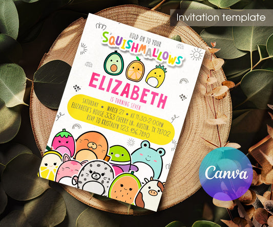 Squishmallows customizable invitation template | Share or Print | PY413