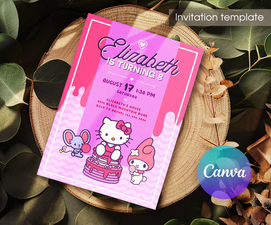 Hello Kitty Sanrio customizable invitation template | Share or Print | AS684