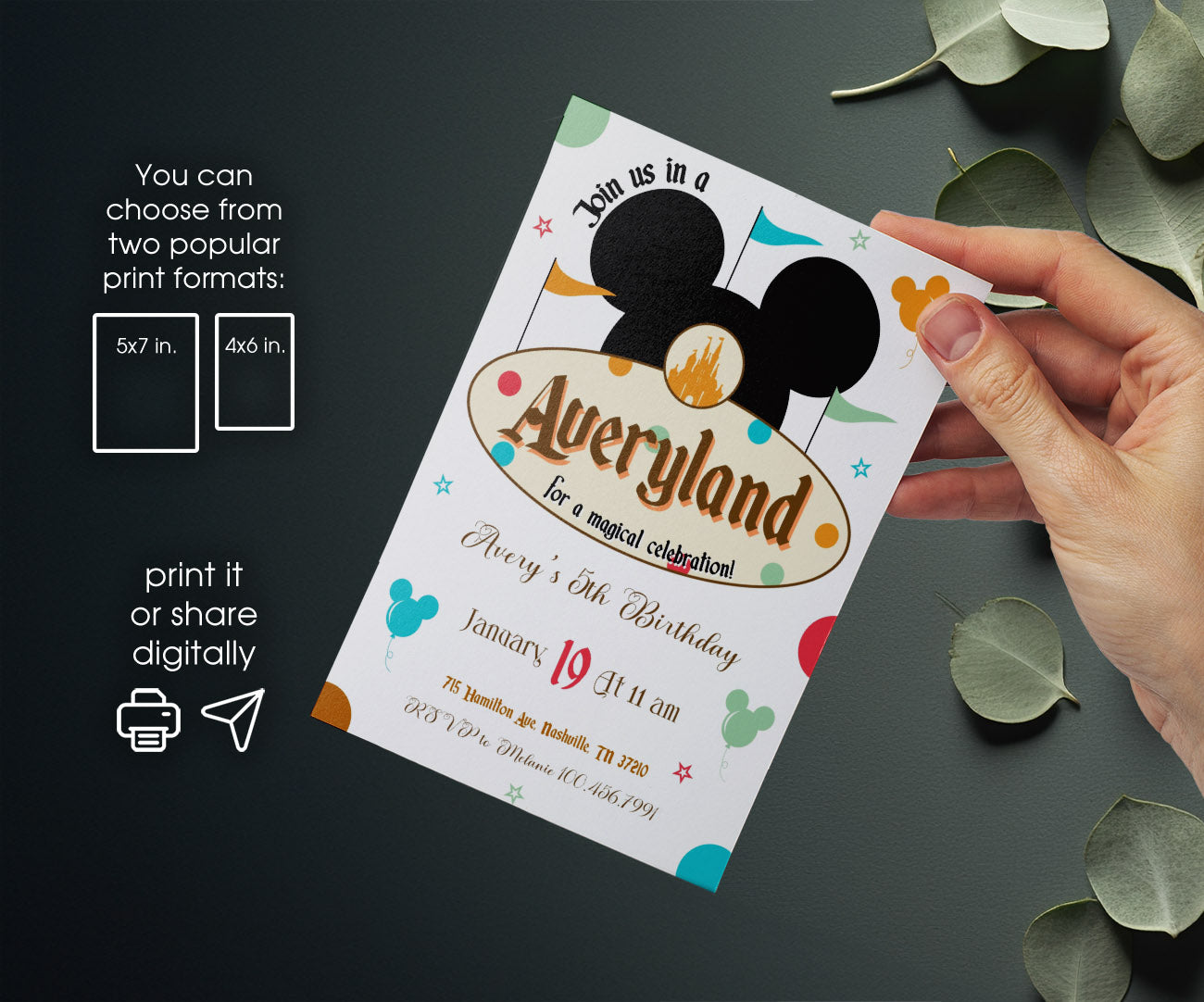 Disneyland customizable invitation template | Share or Print | girl | KW807