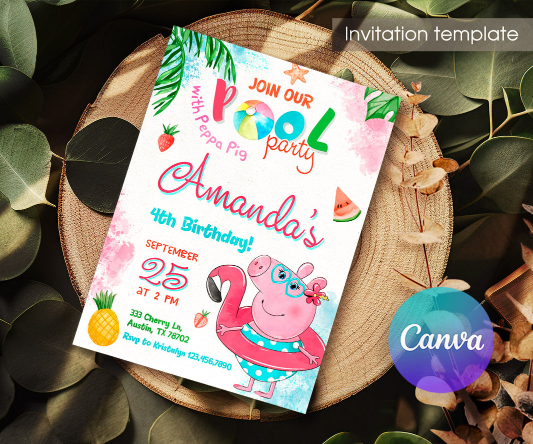 Peppa Pig Birthday Invitations | Editable in Canva – tagged 
