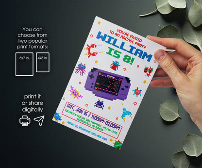 Arcade Gamer customizable invitation template | Share or Print | XW303