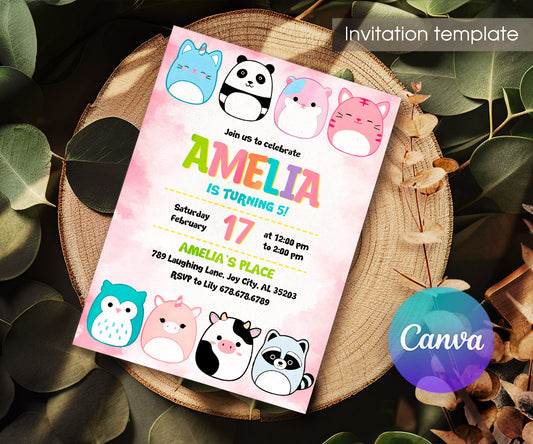 Squishmallows customizable invitation template | Share or Print | OI558
