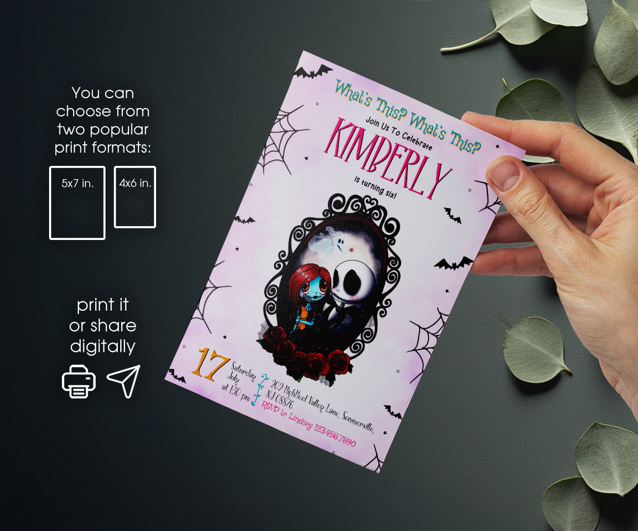 The Nightmare Before Christmas Halloween customizable invitation template | Share or Print | ZH450