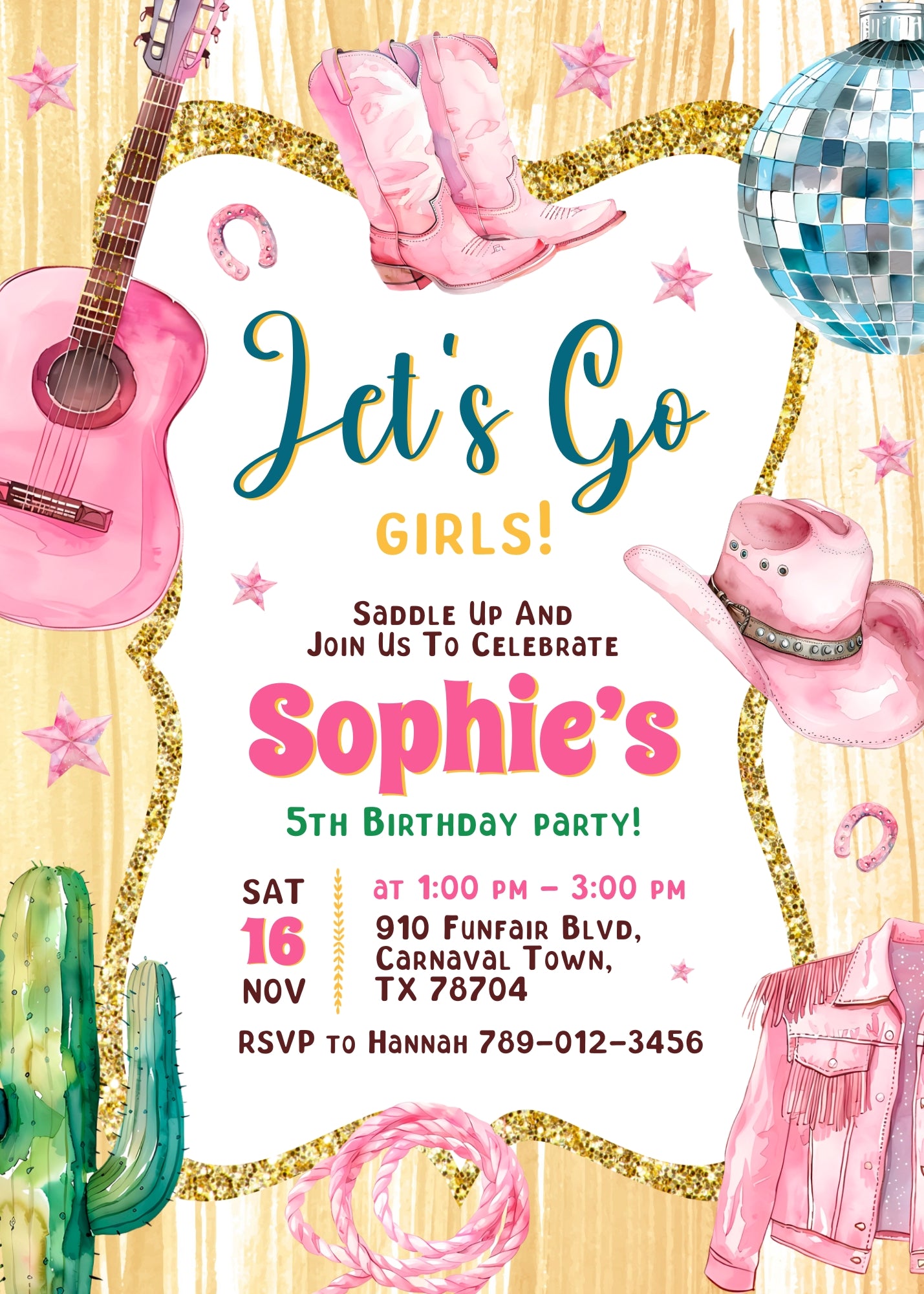Cowgirl Pink Rodeo customizable invitation template | Share or Print | girl | FE235