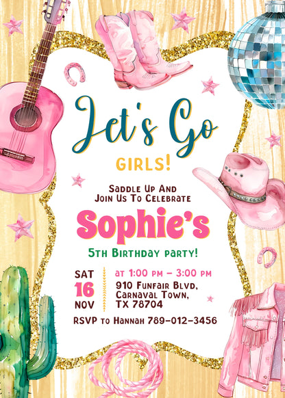 Cowgirl Pink Rodeo customizable invitation template | Share or Print | girl | FE235