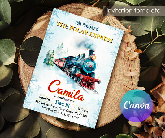 The Polar Express Christmass Train customizable invitation template | Share or Print | QE896