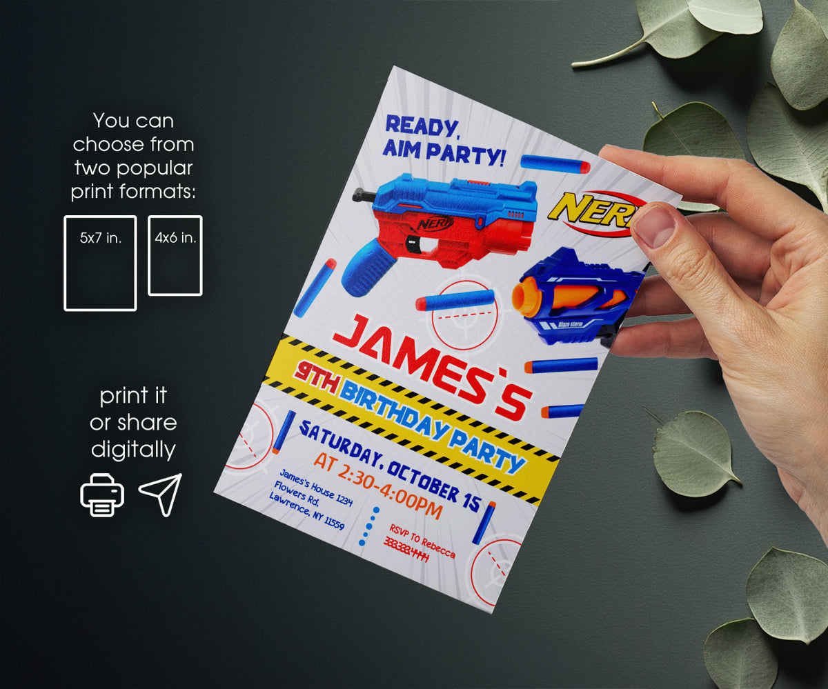 NERF Dart Wars customizable invitation template | Share or Print | boy | IW269