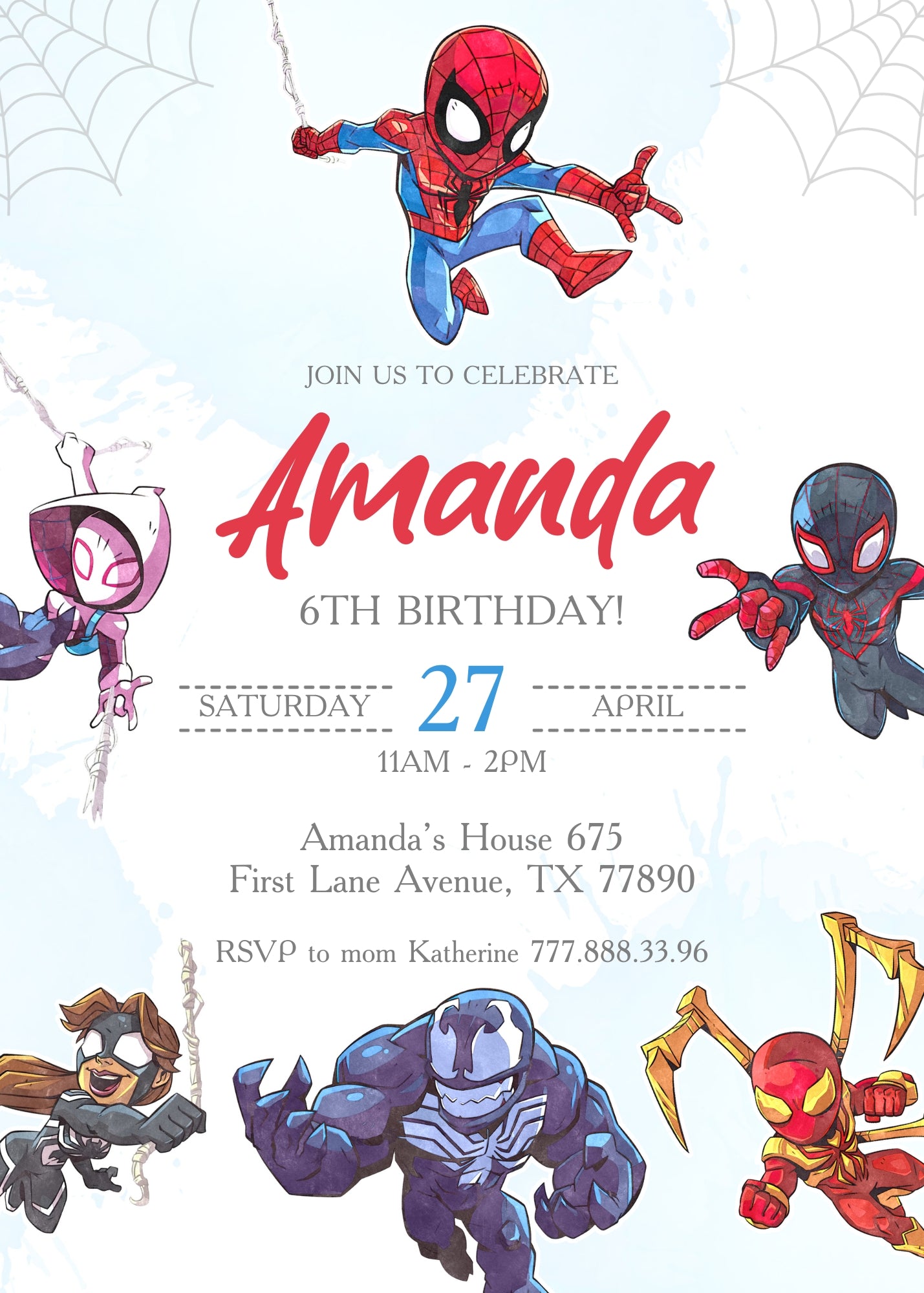 Spidey and His Amazing Friends customizable invitation template | Share or Print | boy | FV264
