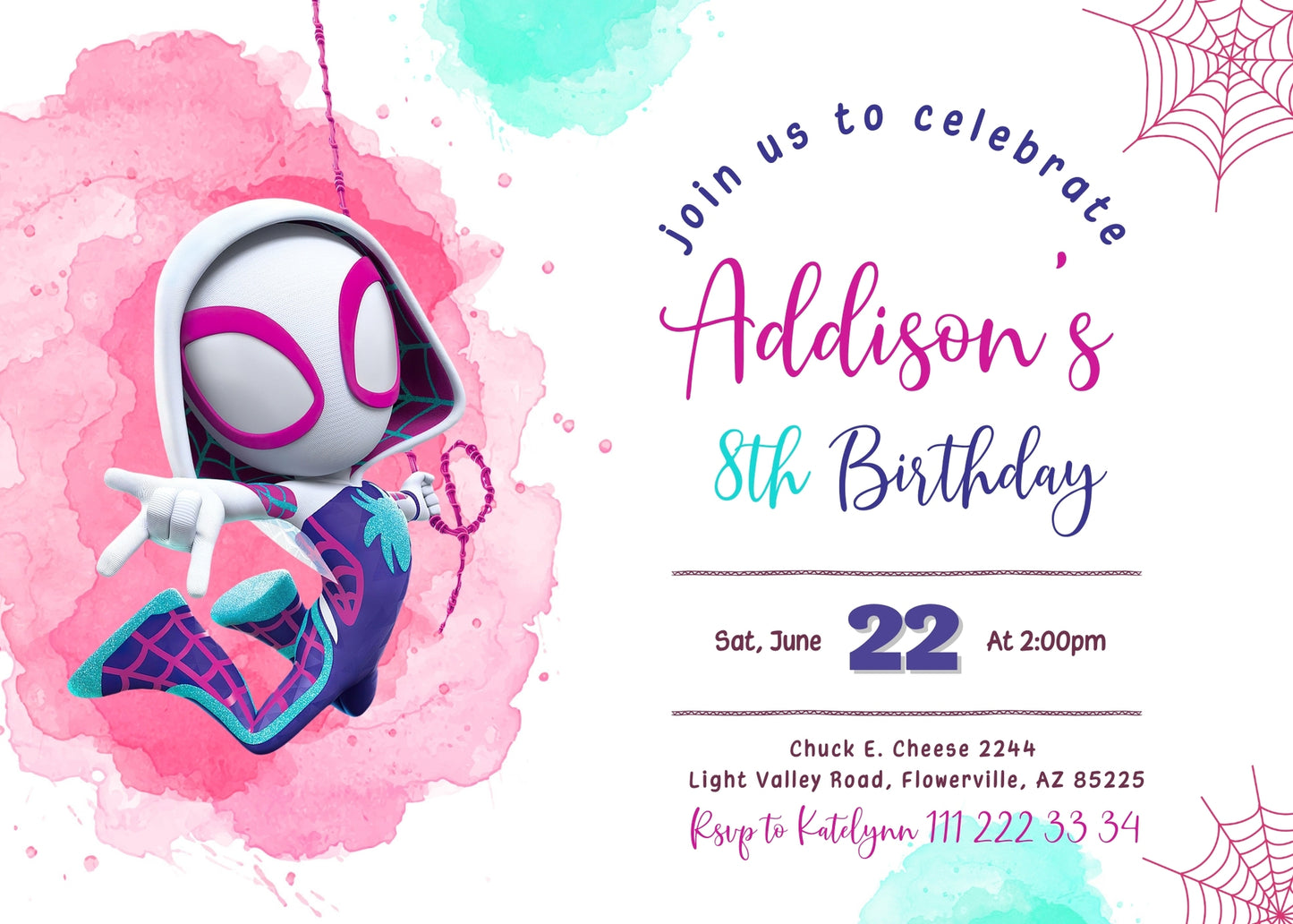 Spider Gwen Ghost Spidey customizable invitation template | Share or Print | girl | RP265