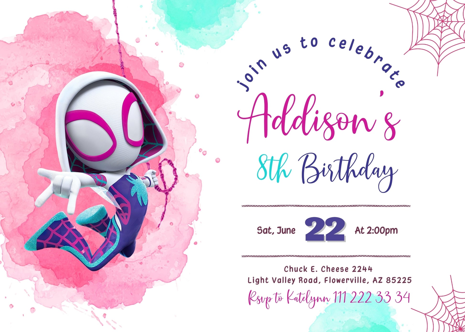 Spider Gwen Ghost Spidey customizable invitation template | Share or Print | girl | RP265