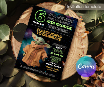 Baby Yoda Grogu Star Wars Mandalorian customizable invitation template | Share or Print | boy | LV095