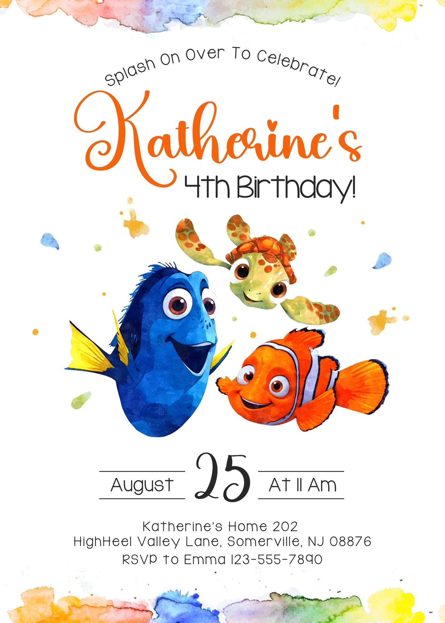 Finding Nemo customizable invitation template | Share or Print | DJ965