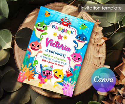 Baby Shark customizable invitation template | Share or Print | HU059