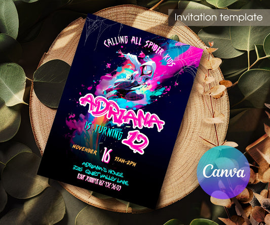 Spider Gwen Ghost Spidey customizable invitation template | Share or Print | girl | QN978